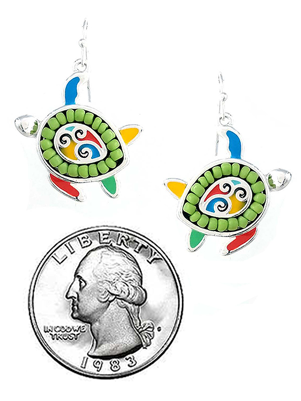 SEALIFE THEME SEEDBEAD AND EPOXY EARRING - TURTLE