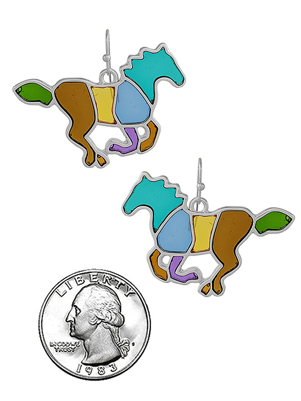 STAINED GLASS WINDOW INSPIRED MOSAIC EARRING - HORSE