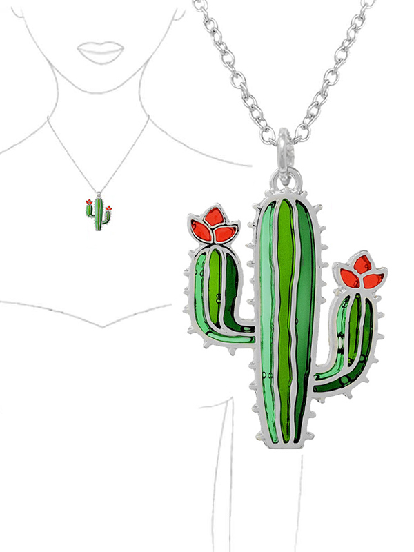 Stained glass window inspired mosaic pendant necklace - cactus