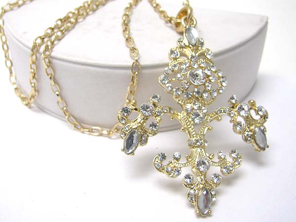 Crystal fleur de lis pendant long necklace?