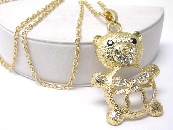 Crystal ribbon toy bear pendant long necklace?