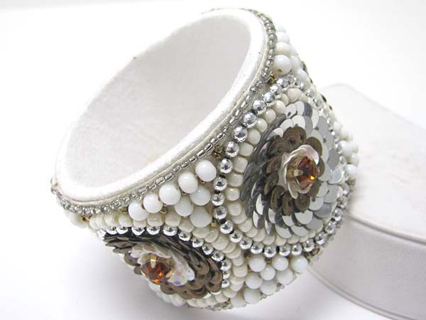 Acryl beads and sequins deco fabric wrapped fashion bangle