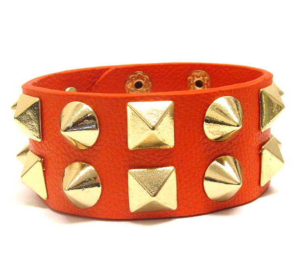 MULTI SPIKE STUD ON LEATHERETTE BAND BRACELET