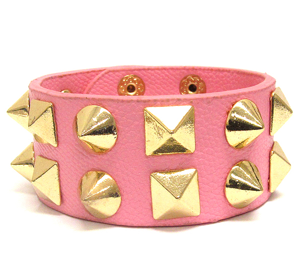 MULTI SPIKE STUD ON LEATHERETTE BAND BRACELET