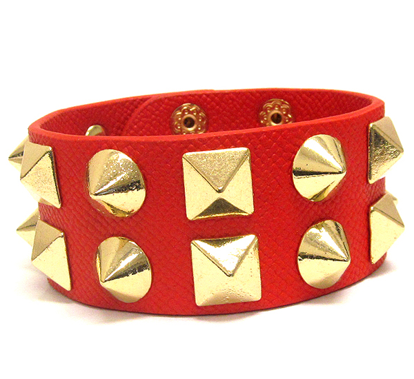 MULTI SPIKE STUD ON LEATHERETTE BAND BRACELET