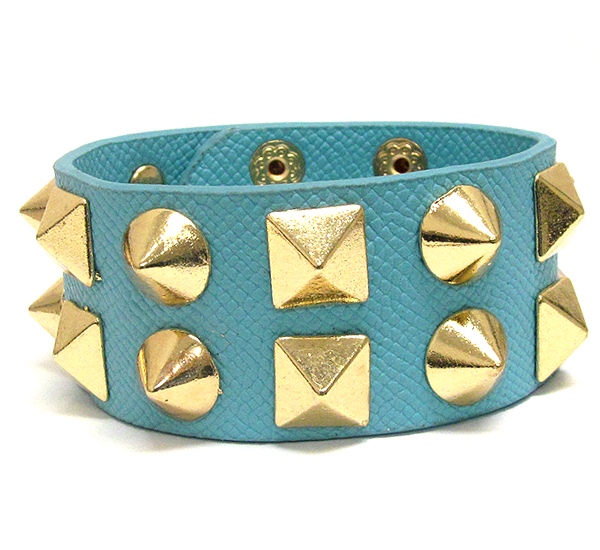 MULTI SPIKE STUD ON LEATHERETTE BAND BRACELET