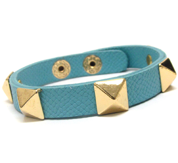 METAL SPIKE DECO LEATHERETTE BAND BRACELET