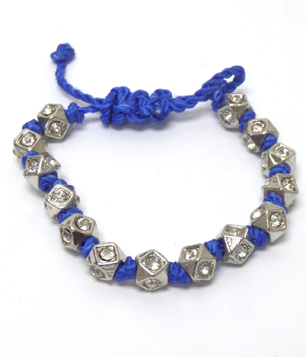 CUBE WITH RHINSTONES PULL AND TIE BRACELET 