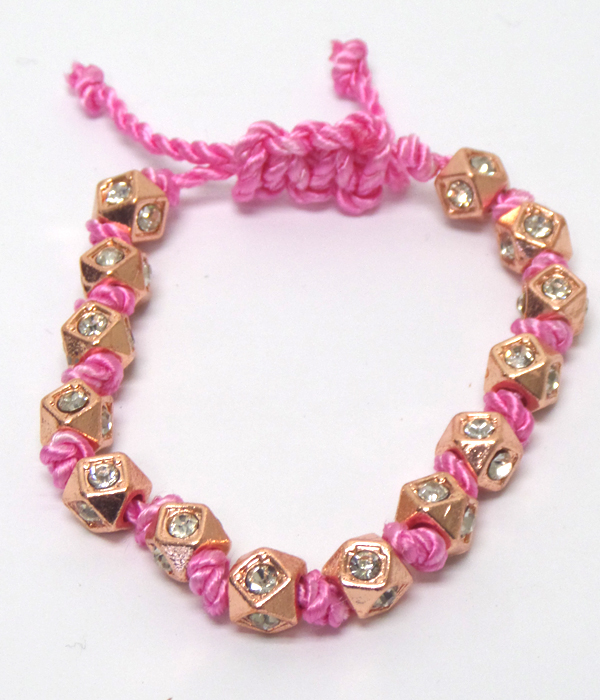 CUBE WITH RHINSTONES PULL AND TIE BRACELET 