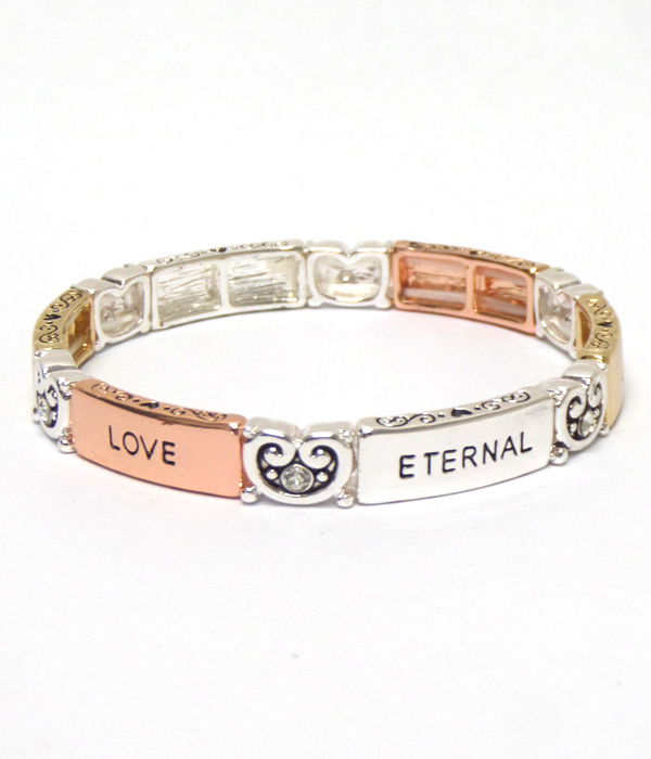 Religious theme crystal and filigree on side stretch message bracelet - eternal love