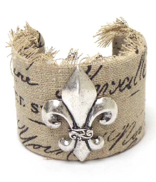 Vintage fleur de lis cloth wrapped cuff bracelet