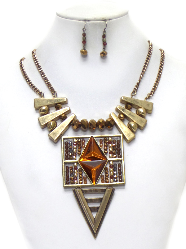 Multi shape metal statement necklace set