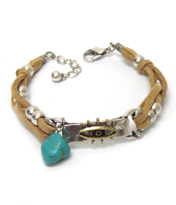 Turquoise and evil eye leatherette bracelet