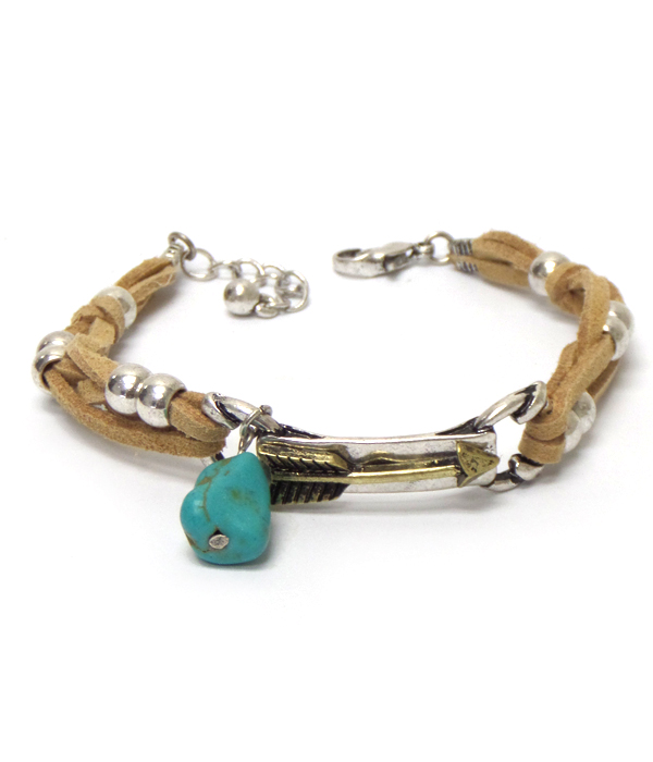 Turquoise and arrowhead leatherette bracelet
