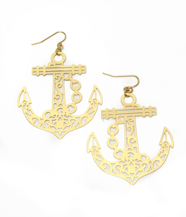 Metal filigree anchor earring