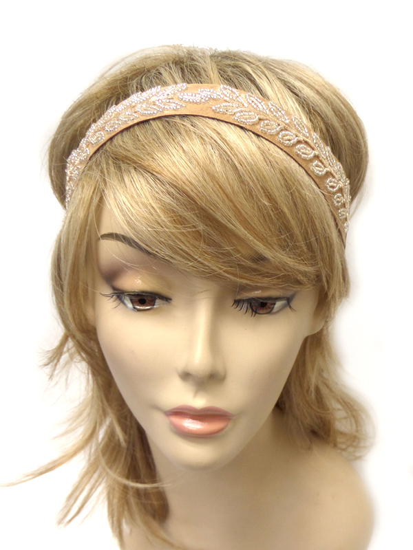 Handmade multi seedbeads leaf suede headband