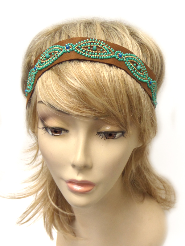 Handmade multi seedbeads suede headband