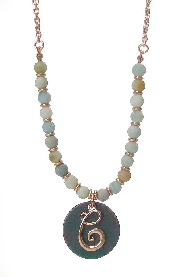 MONOGRAM PATINA PENDANT AND MIX STONE NECKLACE