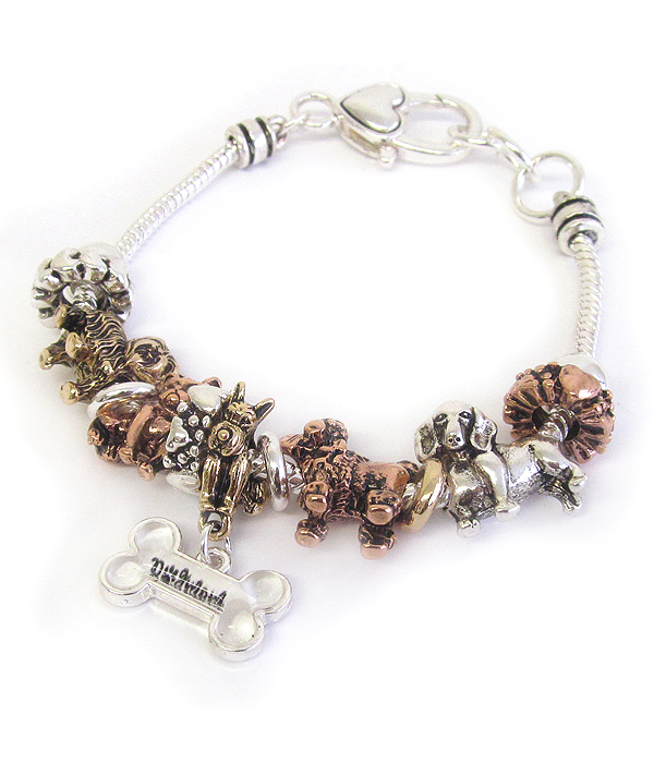 Euro style multi bead and charm bracelet - dog mom