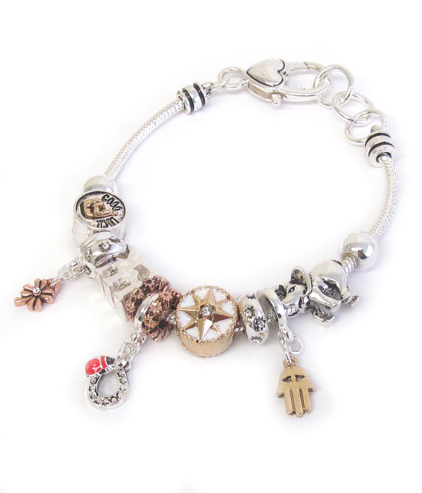 Euro style multi bead and charm bracelet - happy theme