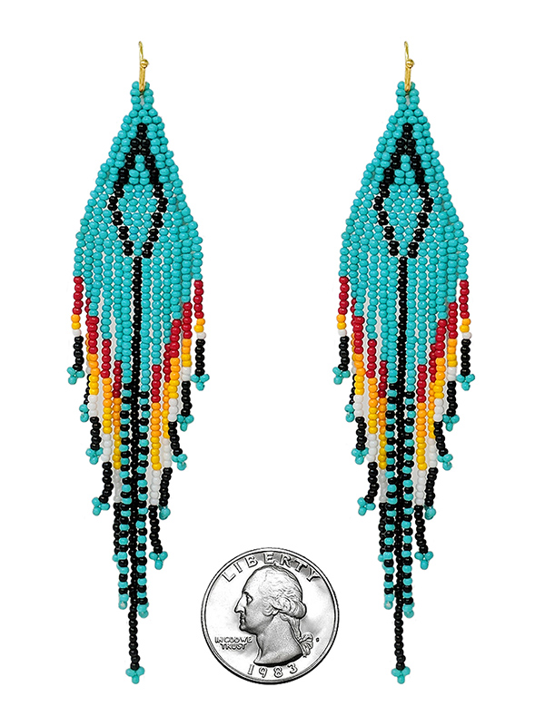 HANDMADE MULTI SEEDBEAD LONG TASSEL DROP EARRING