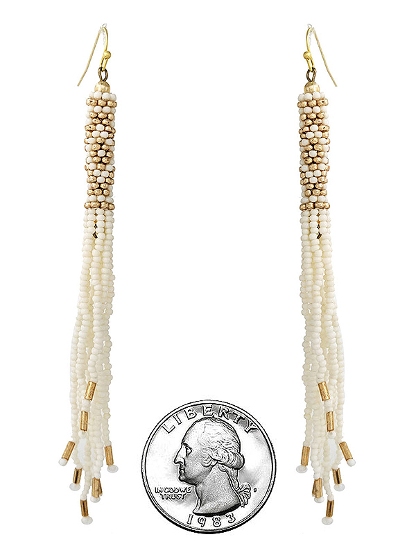 Handmade multi seedbead long tassel drop earring