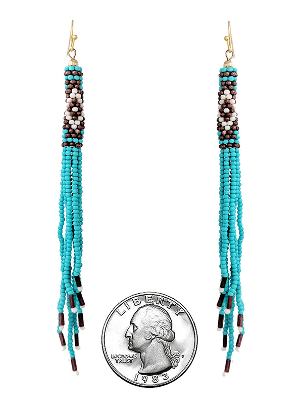 Handmade multi seedbead long tassel drop earring