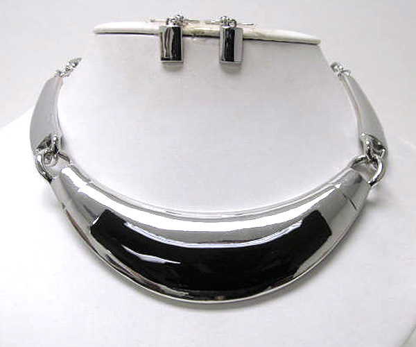 Metal designer style fashion bib style chain necklace earring set