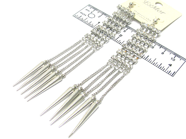 Multi crystal line and metal chain spike drop earring