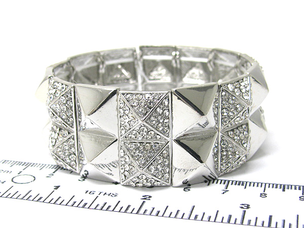 Crystal and metal spike stretch bracelet