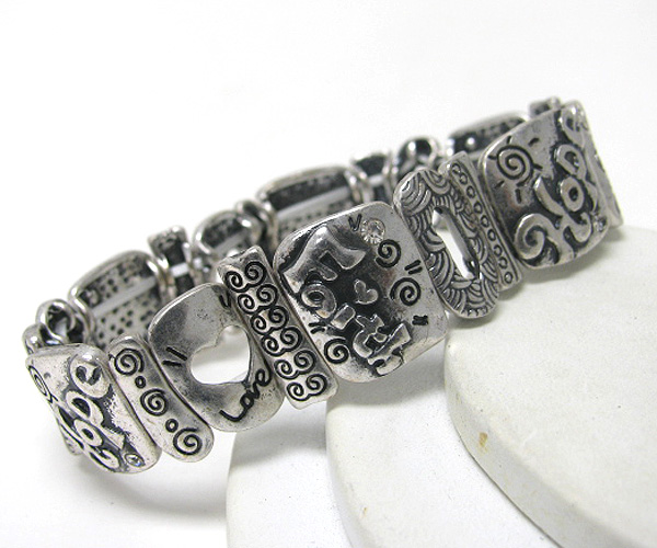Crystal metal print theme love hope faith stretch bracelet