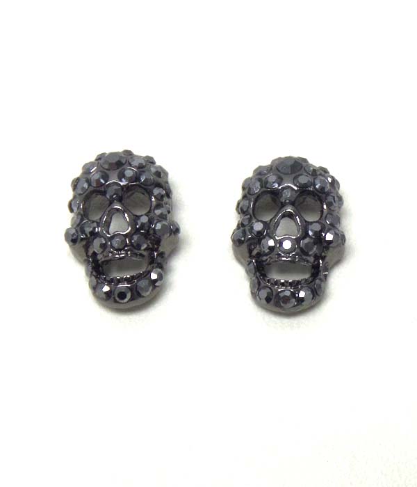 Premier electro plating crystal skull stud earring