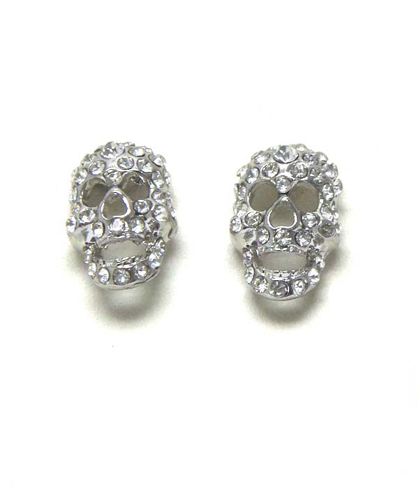 Premier electro plating crystal skull stud earring