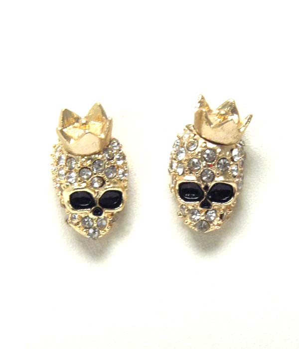 Premier electro plating crystal skull and crown stud earring