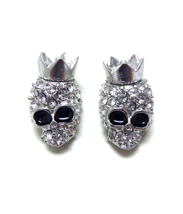 Premier electro plating crystal skull and crown stud earring