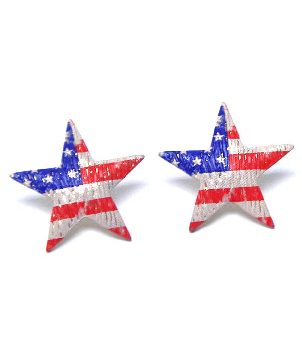 Premier electro plating vintage american flag on scratch metal star earring
