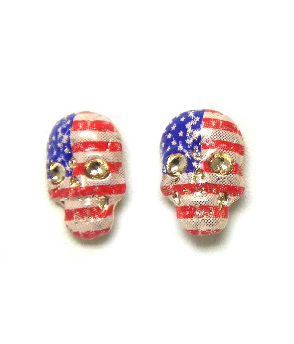 Premier electro plating vintage american flag on skull earring