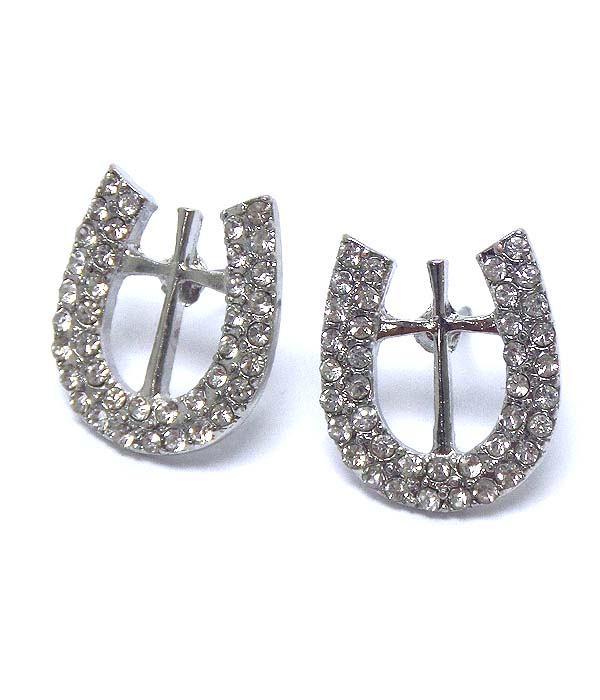 Premier electro plating crystal horse shoe and cross earring