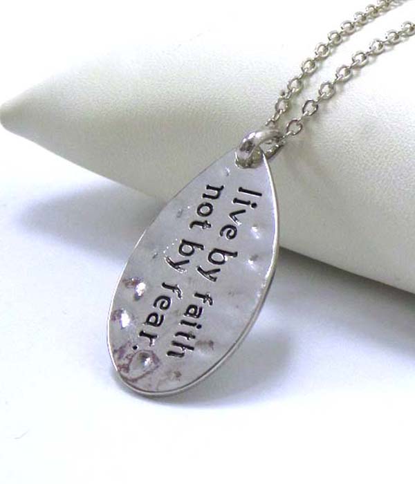 Premier electro plating religious theme hammered teardrop necklace