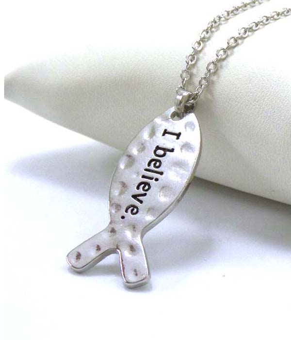 Premier electro plating religious theme hammered fish pendant necklace
