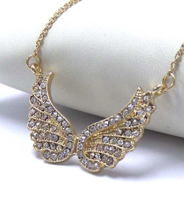 Premier electro plating crystal angel wing necklace