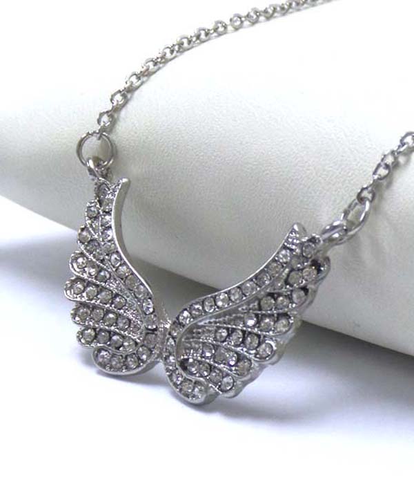 Premier electro plating crystal angel wing necklace