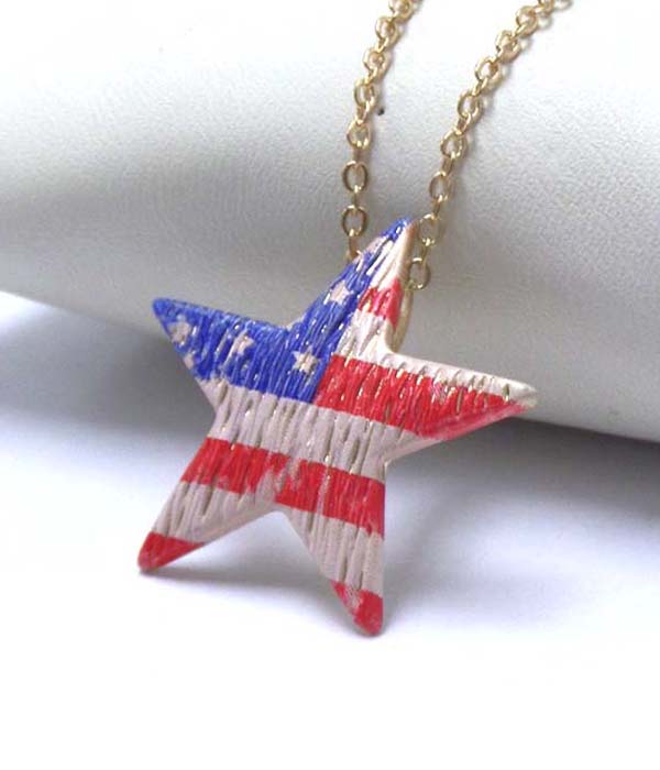Premier electro plating vintage american flag on scratch metal star necklace