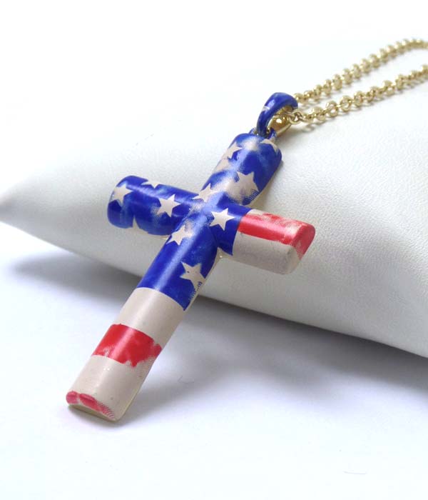 Premier electro plating vintage american flag on cross necklace