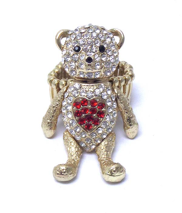 Premier electro plating crystal bear stretch ring -valentine