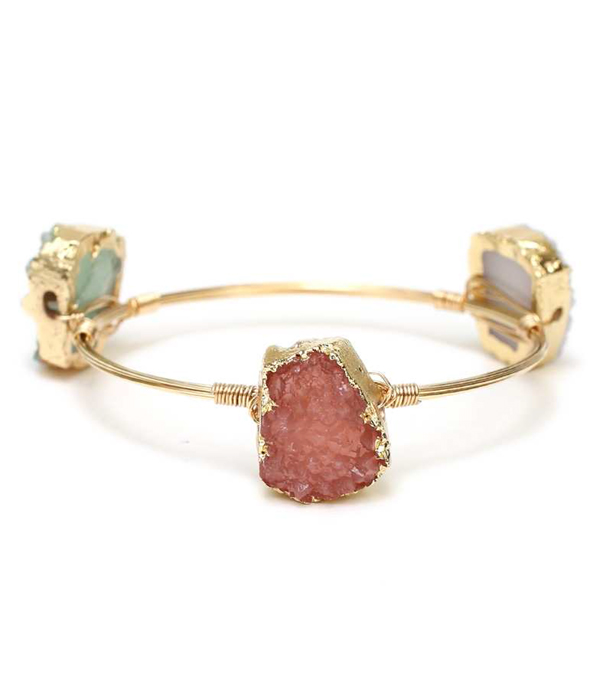 Handmade druzy side gold plated wire wrap bracelet