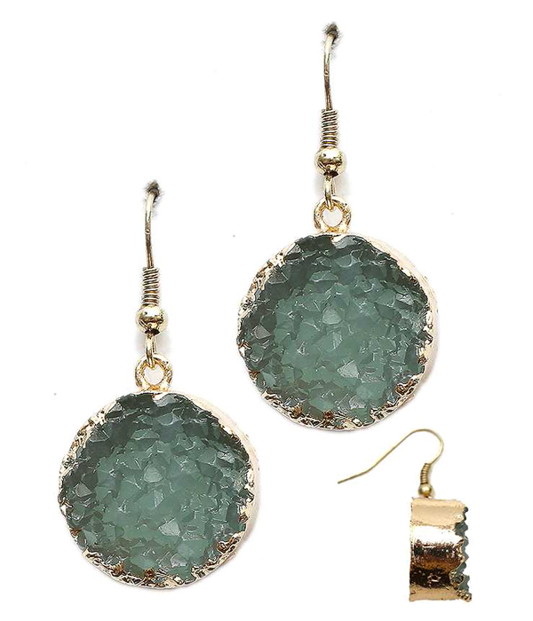 Handmade natural round druzy side gold plated drop earring