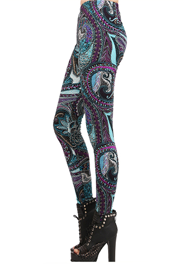 Paisley pattern print leggings - 65% poly 35% cotton
