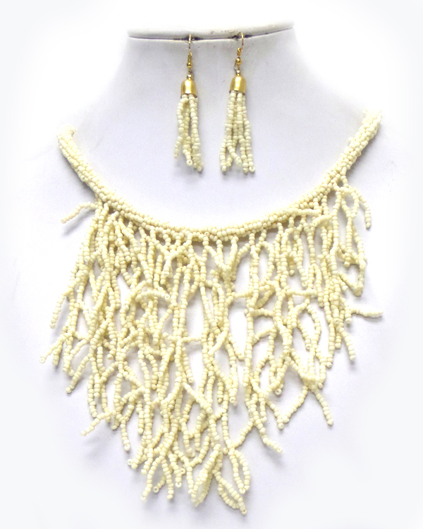 Coral shape seed beads art bib necklace set