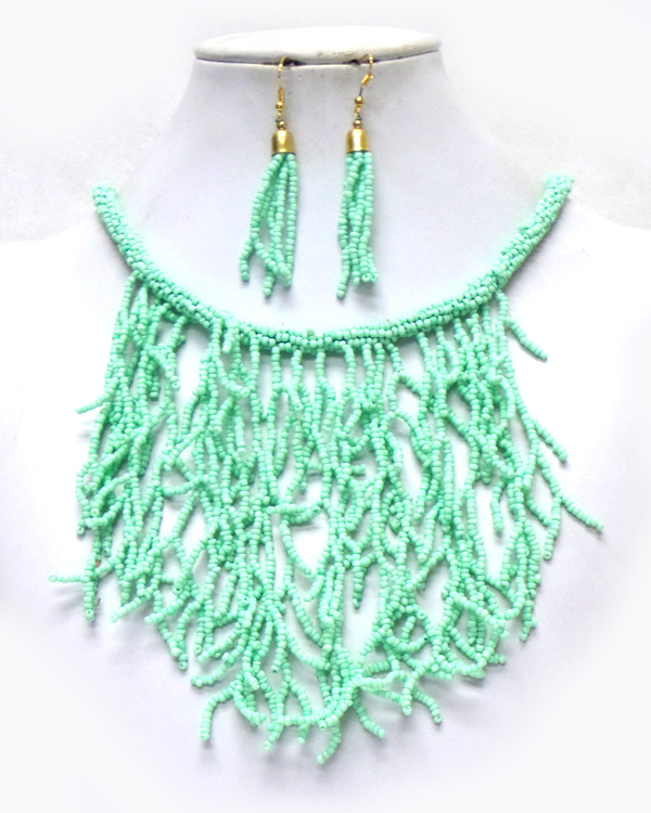 Coral shape seed beads art bib necklace set